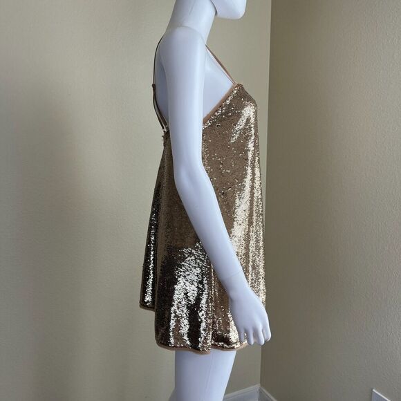 Free People Women's Size XS Time To Shine Gold Sequin Mini Slip Dress Party Y2K - Picture 10 of 16